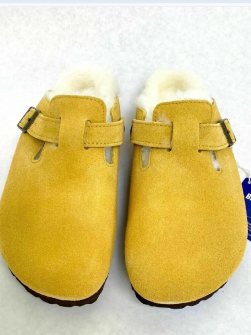 Birkenstock Boston Shearling Ochre-Beige Suede Leather Narrow Width Sandals